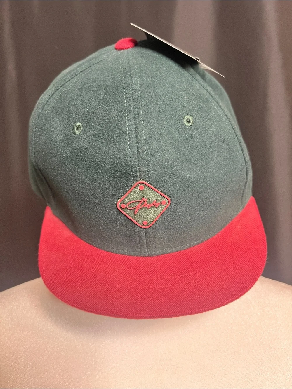 NWT Playboy Accessory SnapBack 100% Cotton TwoTone Green & Red Short Brimmed Hat